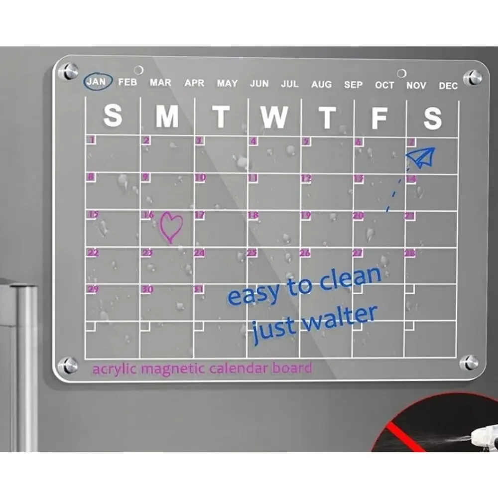 Acrylic Magnetic Dry Erase Fridge Board Monthly & Weekly Planner w/ 8 Markers